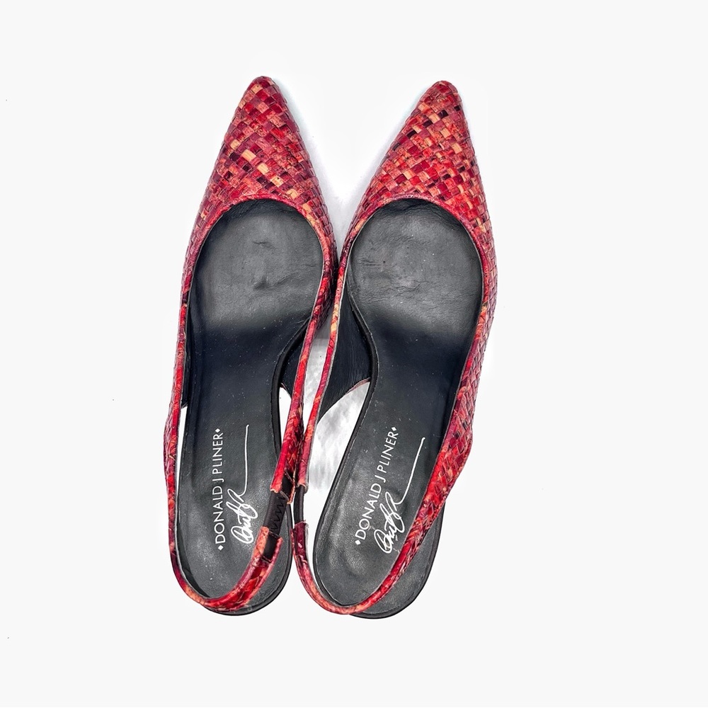 Donald J. Pliner Cain Red Beige woven Leather Sling Back Heeled Shoes 7.5M - Picture 5 of 9